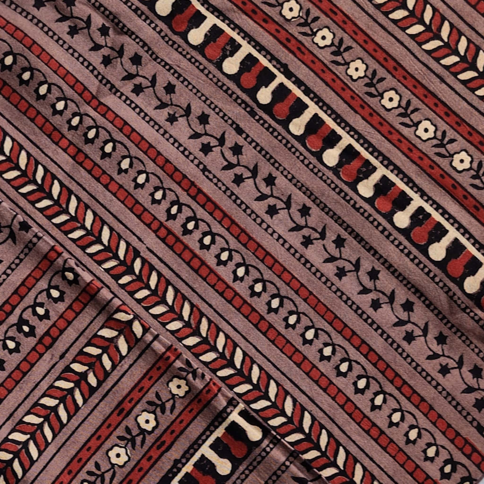 Pure Cotton Gad Ajrak Brown With Black Red Intricate Border Design Han ...
