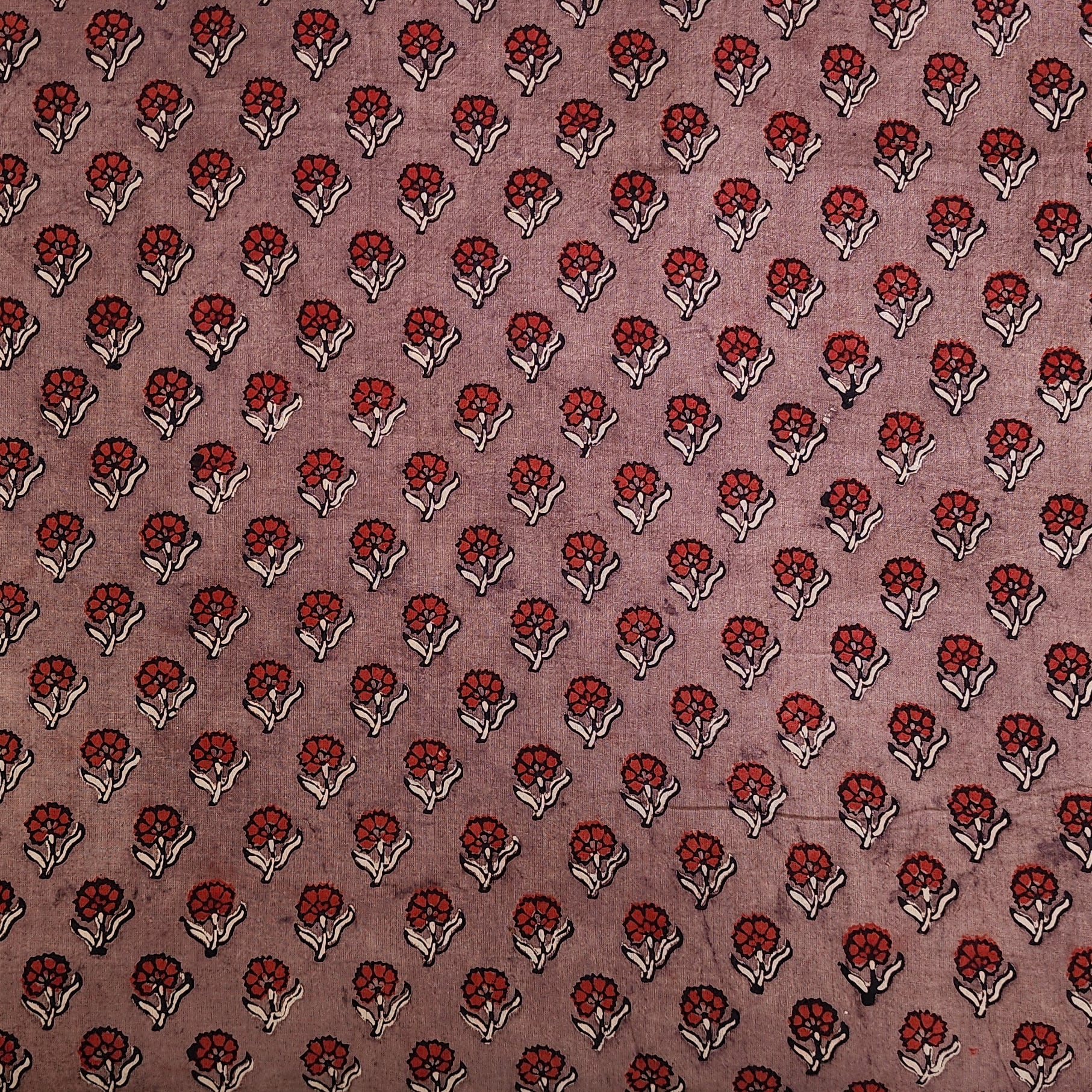 Pure Cotton Gad Ajrak Brown With Red Small Flower Motif Hand Block Pri ...