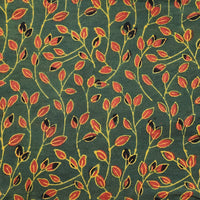 Pure Cotton Gad Ajrak Green With Orange Leaves Creeper Hand Block Print Fabric