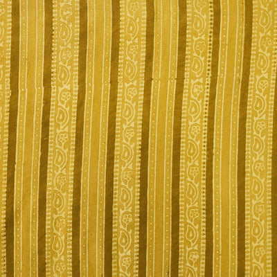 Pure Cotton Gad Ajrak Mustard Stripes Hand Block Print Fabric
