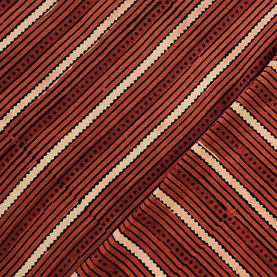 Pure Cotton Gad Ajrak Red And Cream And Black Stripes Hand Block Print Fabric