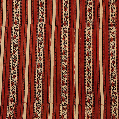 Pure Cotton Gad Ajrak Red And Cream  Intricate Design Border Hand Block Print Fabric