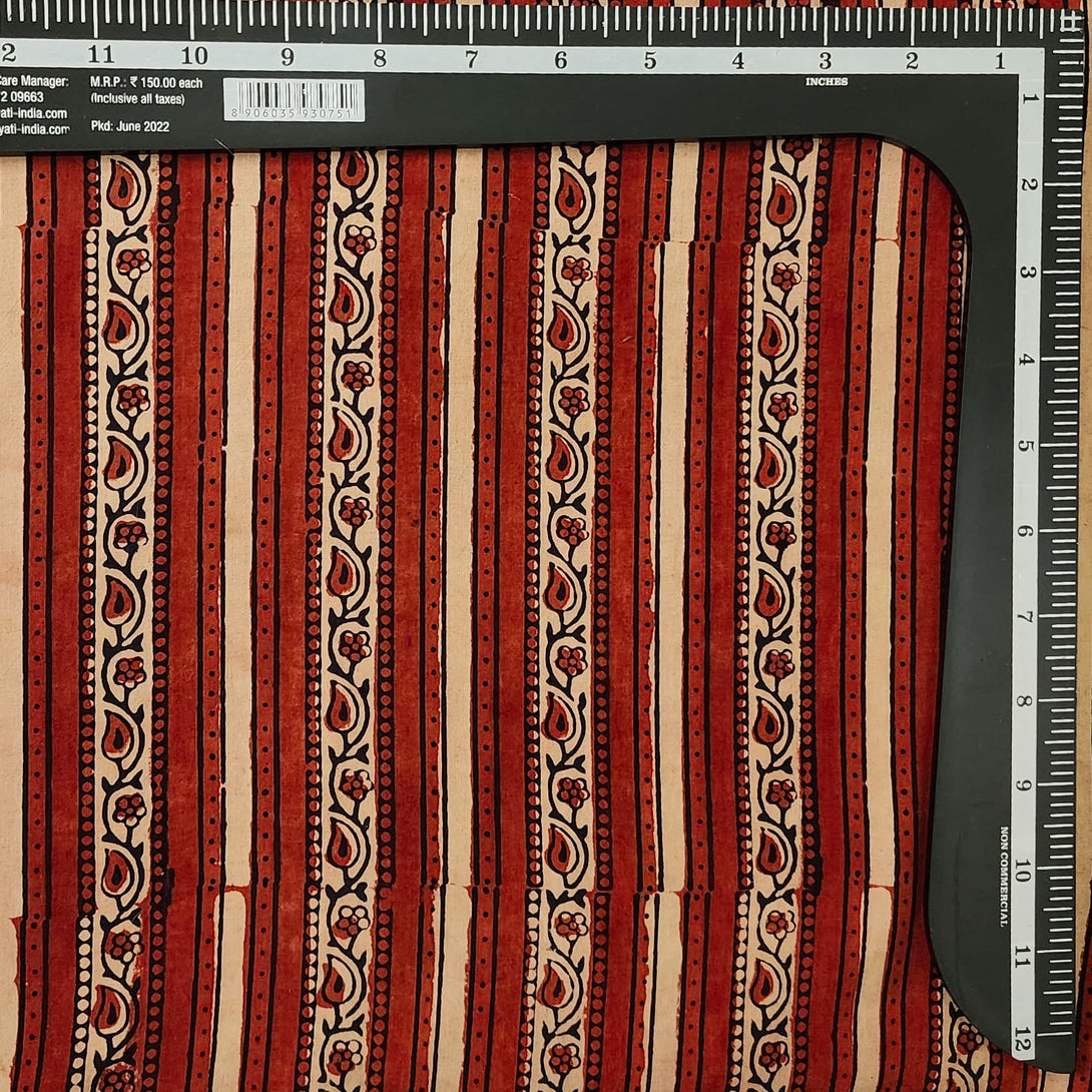 Pure Cotton Gad Ajrak Red And Cream Intricate Design Border Hand Block ...