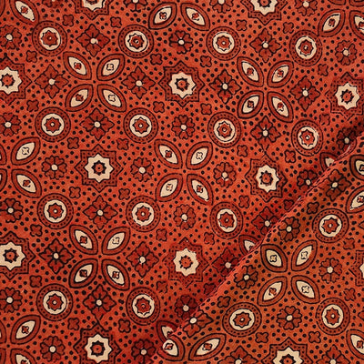 Pure Cotton Gad Ajrak Red And Cream Small Circle With Plus Hand Block Print Fabric
