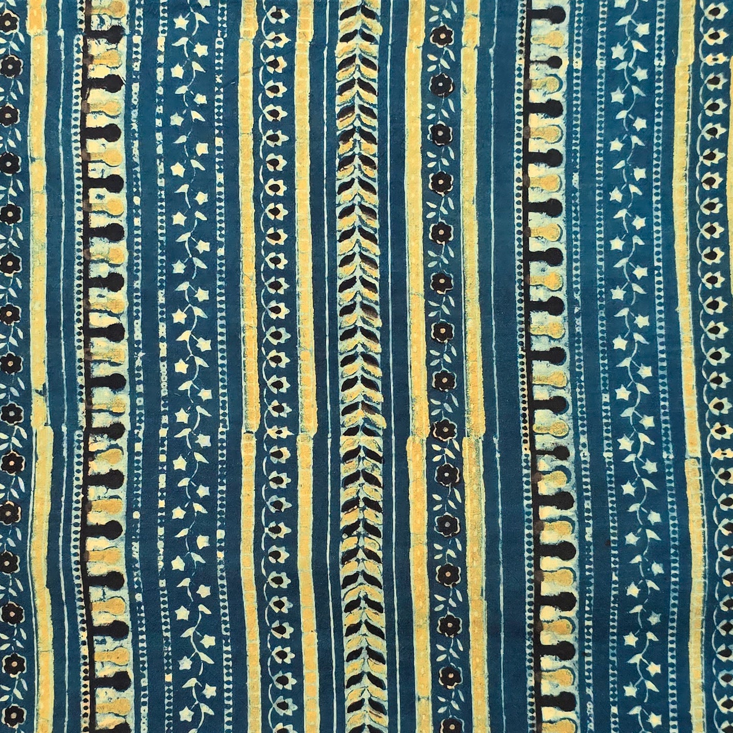 Pure Cotton Gad Ajrak Rust Blue With Mustard Border Design Stripes Han ...