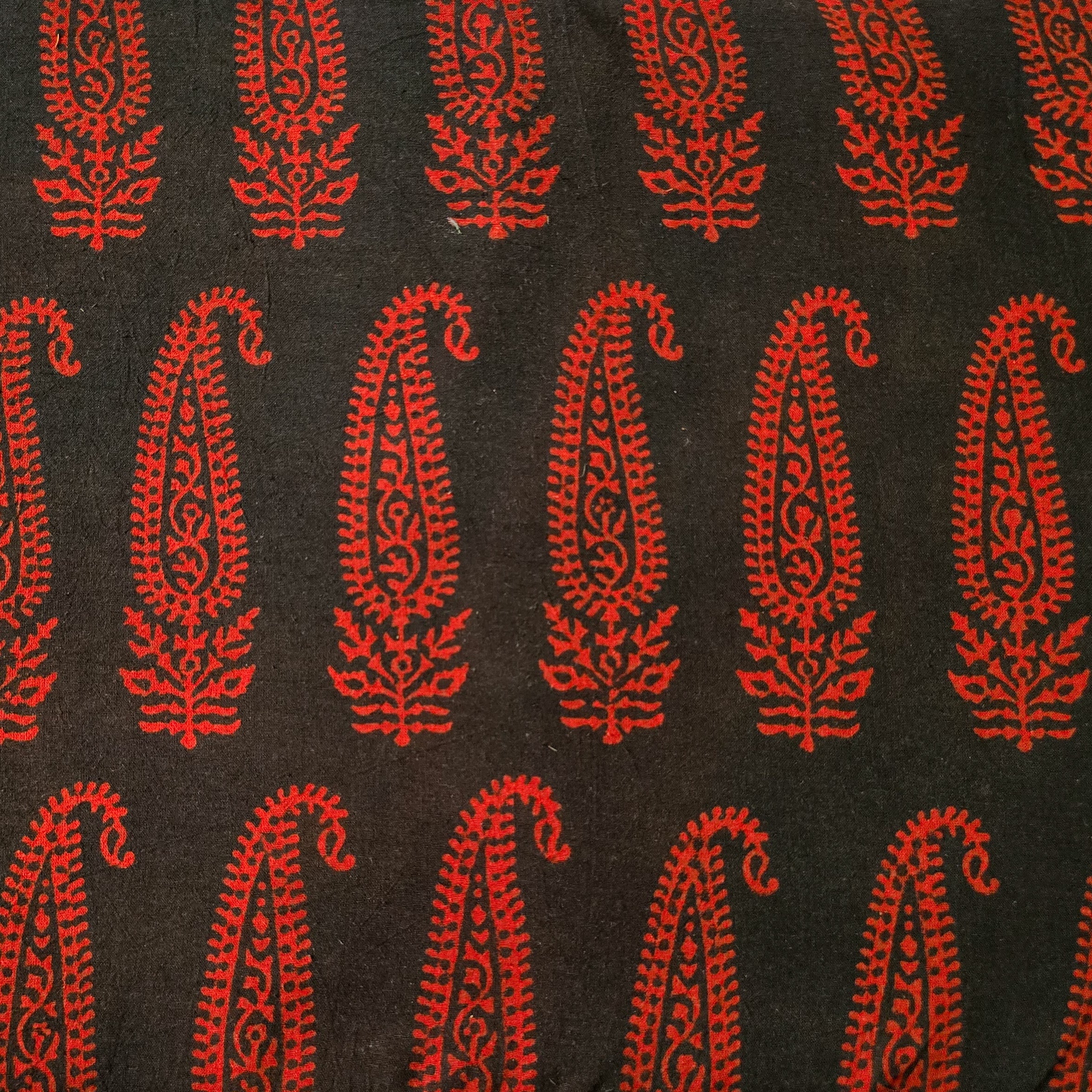 Pure Cotton Gamthi Black With Red Big Kairi Design Hand Block Print Fa ...