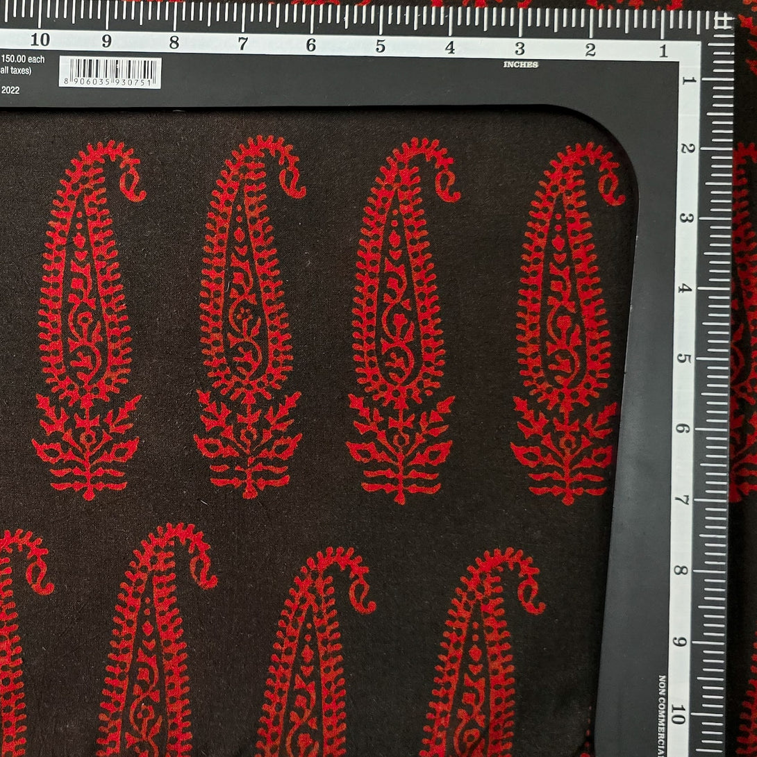 Pure Cotton Gamthi Black With Red Big Kairi Design Hand Block Print Fa ...
