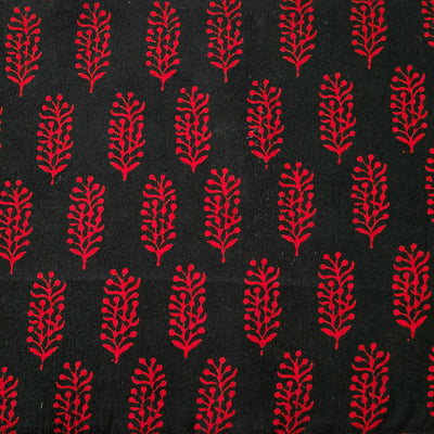 Pure Cotton Gamthi Black With Red Motif Hand Block Print Fabric
