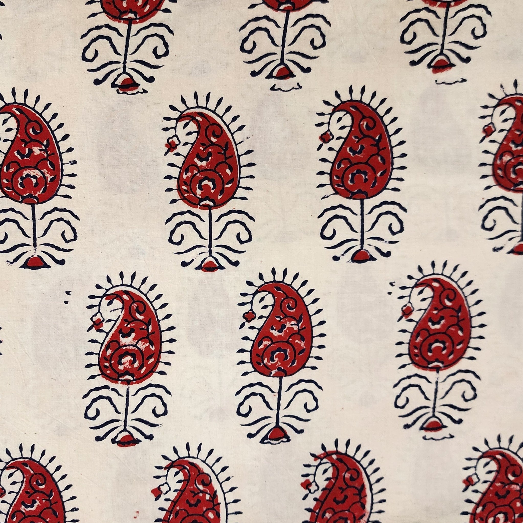 Pure Cotton Gamthi Cream With Rust Kairi Motif Hand Block Print Fabric ...