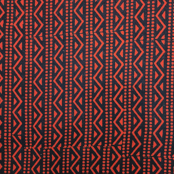 Pure Cotton Gamthi Dark Navy Blue With Rust Border Hand Block Print Fabric