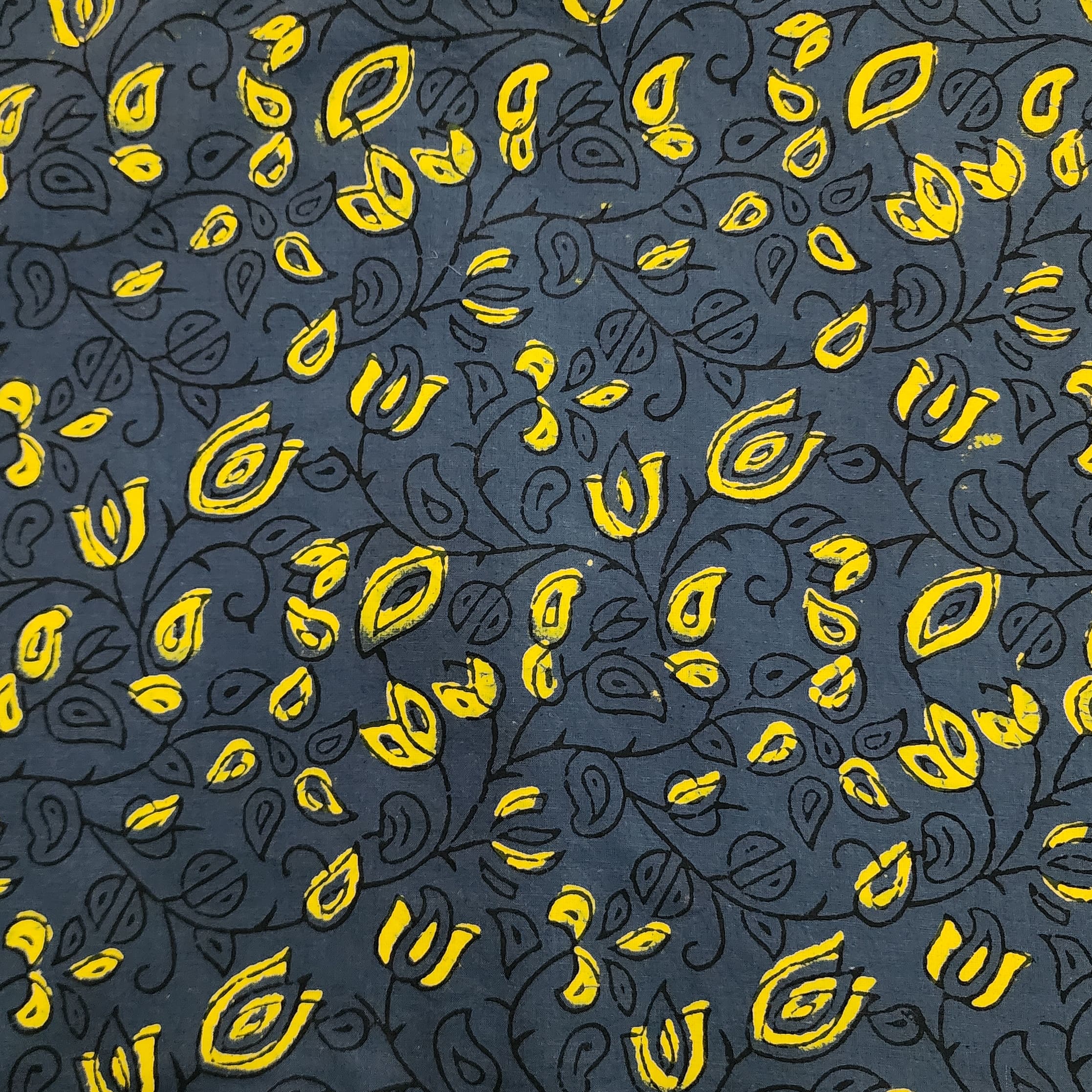 Pure Cotton Gamthi Grey With Yellow Lotus Flower Jaal Hand Block Print ...