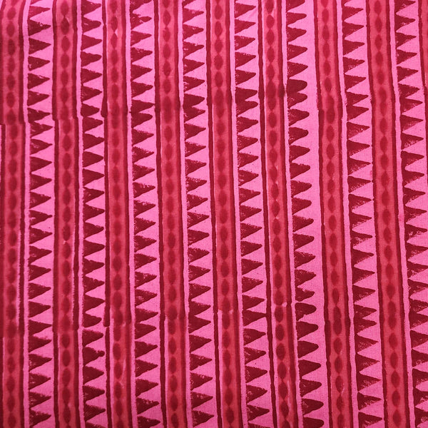( Pre-Cut 1 Meter ) Pure Cotton Gamthi Light Pink  With Dark Pink Triangle Border Hand Block Print Fabric