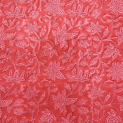 ( Pre-Cut 1.45 Meter ) Pure Cotton Gamthi Light Pink With Flower Jaal Hand Block Print Fabric