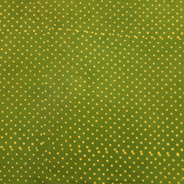 Pure Cotton Gamthi Light Green With Yellow Tiny Dots Hand Block Print Fabric