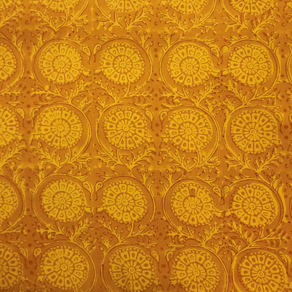 Pure Cotton Gamthi Mustard Intricate Flower Jaal Hand Block Print Fabric