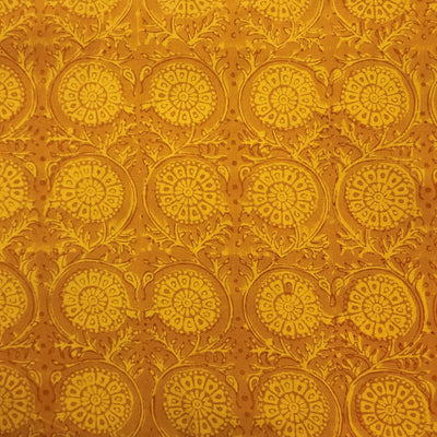 Pre-cut 1.40 meter Pure Cotton Gamthi Mustard Intricate Flower Jaal Hand Block Print Fabric
