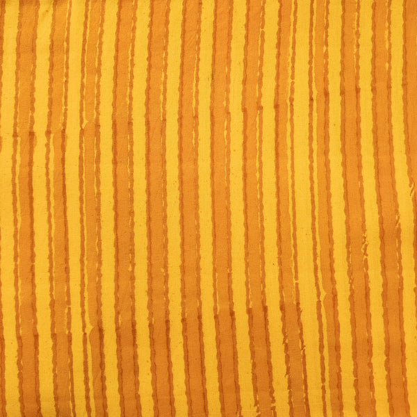 ( Pre-Cut 1.30 Meter ) Pure Cotton Gamthi Mustard Stripes Hand Block Print Fabric