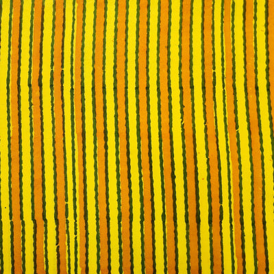 Pure Cotton Gamthi Mustard With Yellow Stripes Hand Block Print Fabric