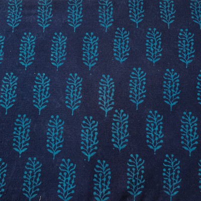 Pure Cotton Gamthi Navy Blue With Blue Motif Hand Block Print Fabric