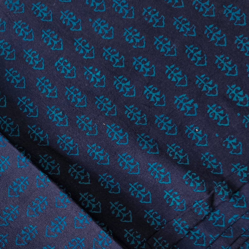 Pure Cotton Gamthi Navy Blue With Blue Small Flower Motif Hand Block Print Fabric