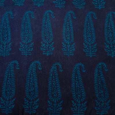 Pure Cotton Gamthi Navy Blue With Light Blue Big Kairi Design Hand Block Print Fabric