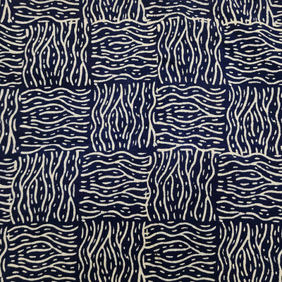 Pure Cotton Gamthi Navy Blue With White Intricate Design Hand Block Print Fabric