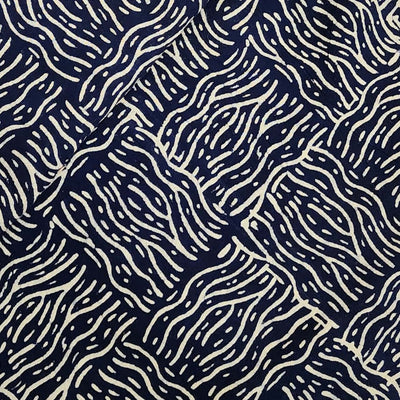 Pure Cotton Gamthi Navy Blue With White Intricate Design Hand Block Print Fabric