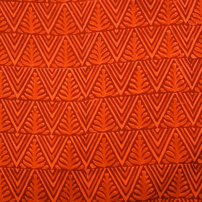 Pure Cotton Gamthi Orange Intricate Design  Hand Block Print Fabric