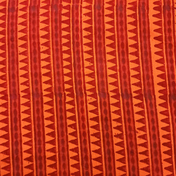 Pure Cotton Gamthi Orange With Dark Orange Triangle Border Hand Block Print Fabric