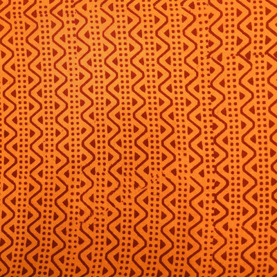 Pure Cotton Gamthi Orange With Red Border Hand Block Print Fabric