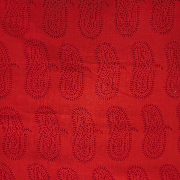Pre-Cut 2 Meter Pure Cotton Gamthi Orange With Red Paisley Hand Block Print Fabric