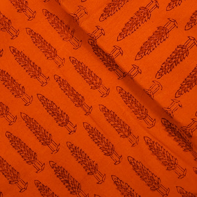Pure Cotton Gamthi Orange With Red Tree Motif Hand Block Print Fabric