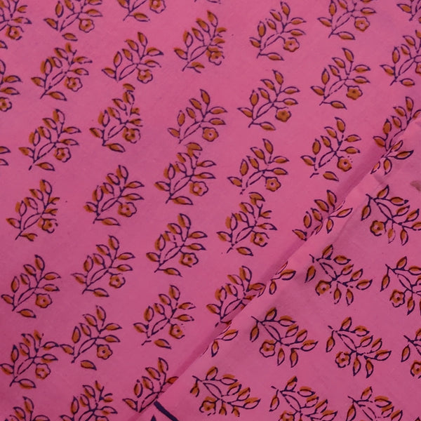 Blouse Piece 1.25 Meter Pure Cotton Gamthi Pink With Small Leaf Plant Hand Block Print Fabric