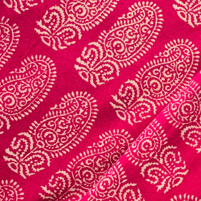 Pure Cotton Gamthi Pink With White Big Fat Kairi Design Hand Block Print Fabric