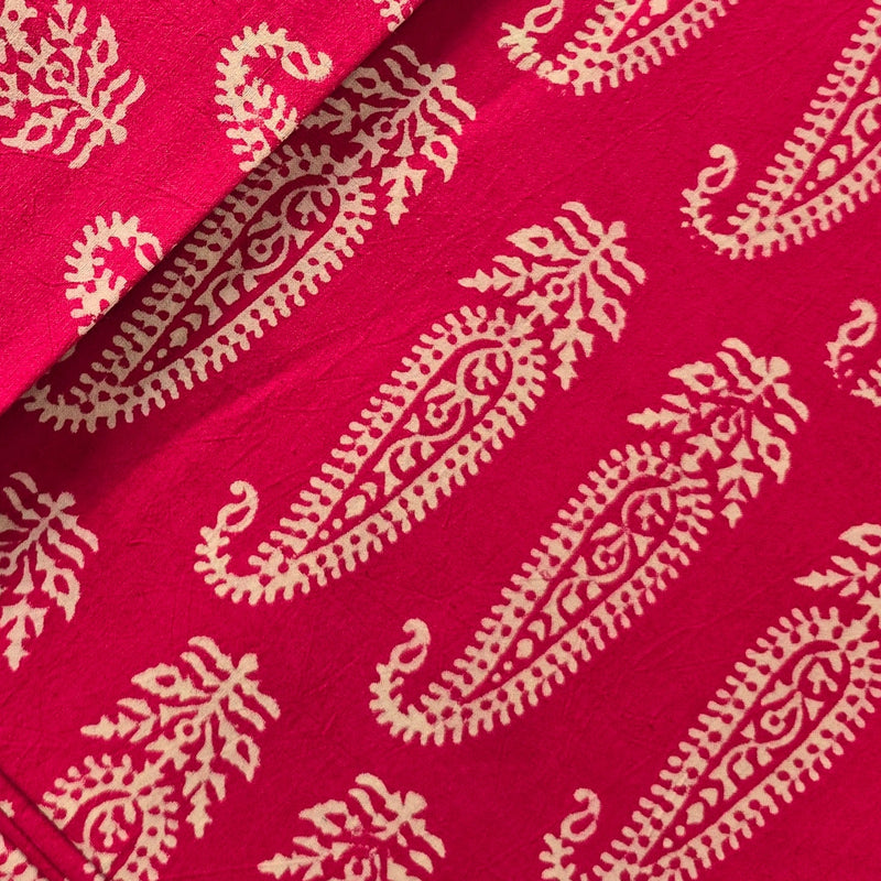 Pure Cotton Gamthi Pink With White Big Kairi Design Hand Block Print Fabric