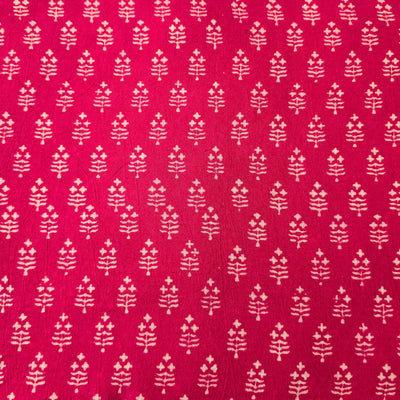 Pure Cotton Gamthi Pink With White Tiny Flower Motif Hand Block Print Fabric