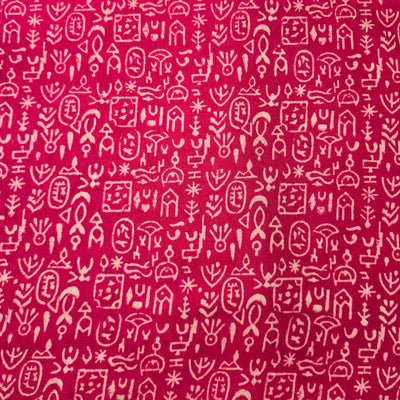 Pure Cotton Gamthi Pink With White Warile Village Hand Block Print Fabric