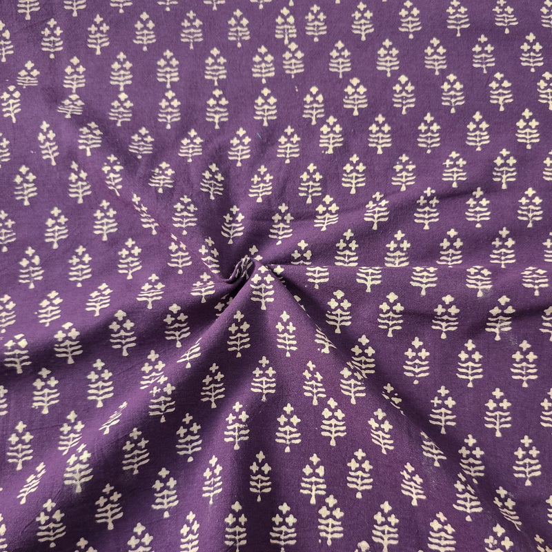 Pure Cotton Gamthi Purple With White Tiny Flower Motif Hand Block Print Fabric