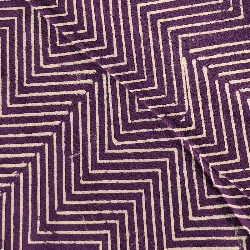 Pure Cotton Gamthi Purple With White  Zig-Zag  Hand Block Print Fabric