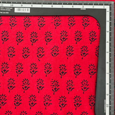Pure Cotton Gamthi Red With Black Flower Motif Hand Block Print Fabric