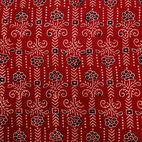 Pure Cotton Gamthi Rust And Cream And Black Flower Jaal Hand Block Print Fabric