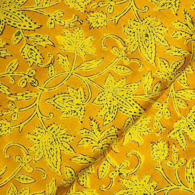 Pure Cotton Gamthi Yellow Intricate Design  Hand Block Print Fabric