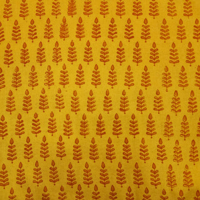 Pure Cotton Gamthi Yellow  Leaves Hand Block Print Fabric