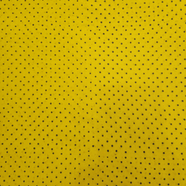Pure  Cotton Gamthi Yellow With Black  Polka Dots Hand Block Print Fabric