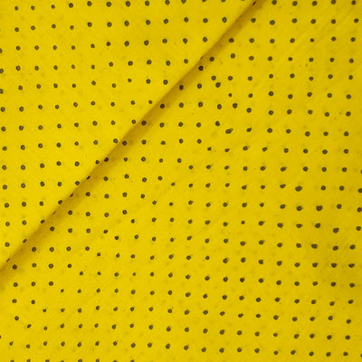 Pure  Cotton Gamthi Yellow With Black  Polka Dots Hand Block Print Fabric