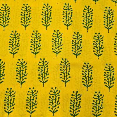 Pure Cotton Gamthi Yellow With Green Motif Hand Block Print Fabric