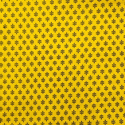 Pure Cotton Gamthi Yellow With Green Tiny Flower Hand Block Print Fabric