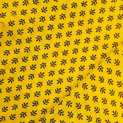Pure Cotton Gamthi Yellow With Green Tiny Flower Hand Block Print Fabric