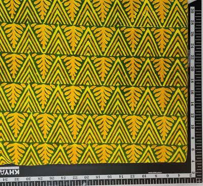Pure Cotton Gamthi Yellow With Green Triangle Jaal Hand Block Print Fabric
