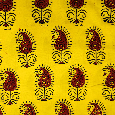 Pure Cotton Gamthi Yellow With Rust Kairi Hand Block Print Fabric